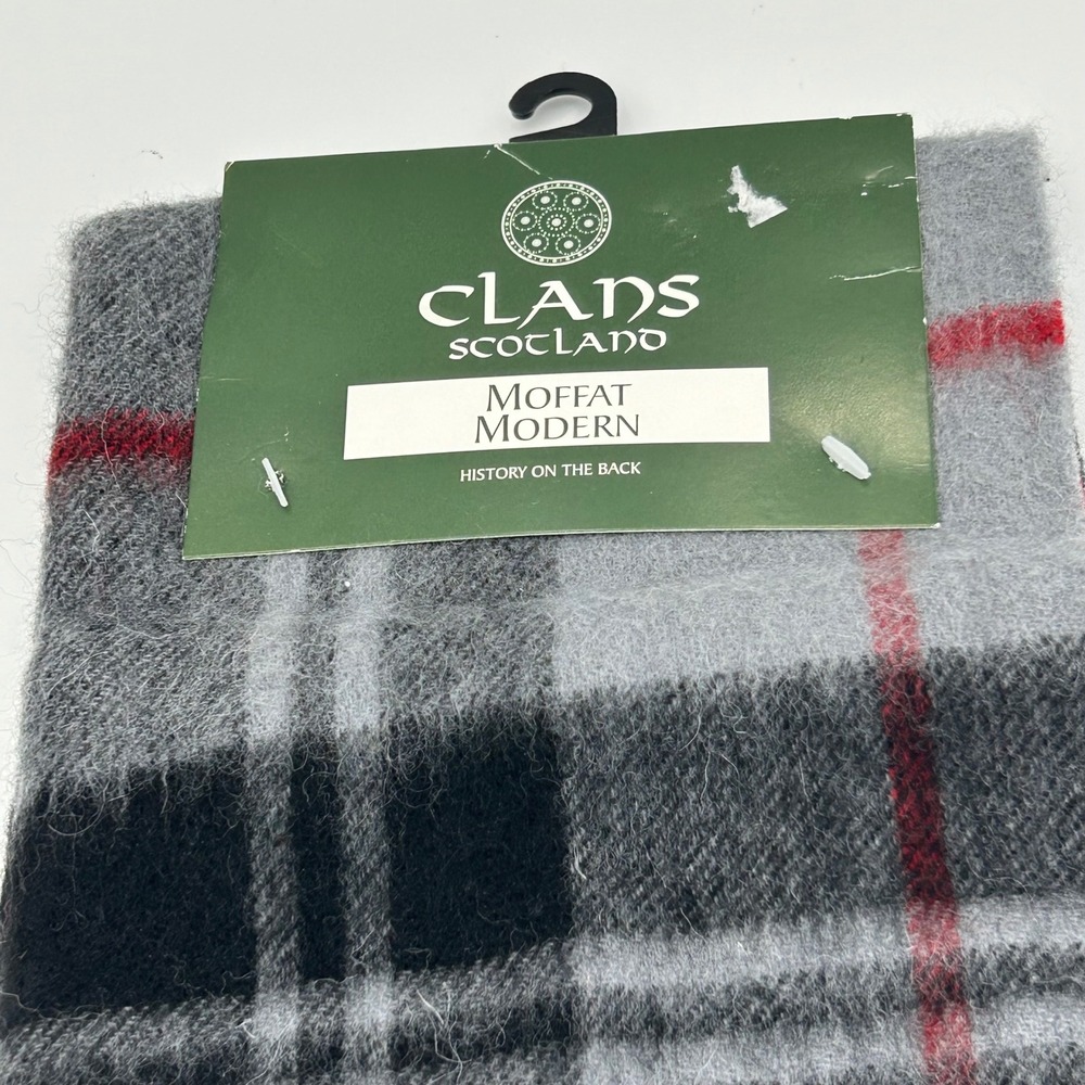 NEW Clans Scotland Moffat Modern Tartan Scarf 100% Lambswool Grey Black Plaid
